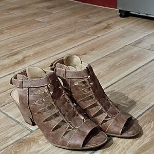 Elegant Brown Cutout Women's Heeled Sandals